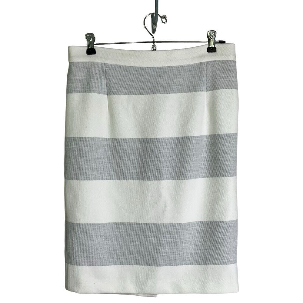 J. McLaughlin Sz 12 Skirt Straight Pencil High Waist Soft Knit Ivory Gray Stripe - Picture 2 of 6